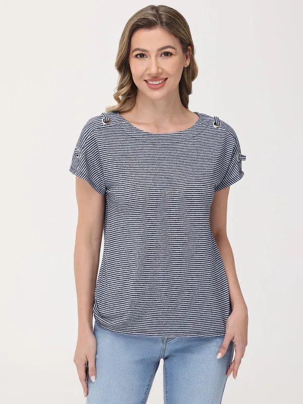 Stripe Grommet Accent Tee sold by 89th & Madison