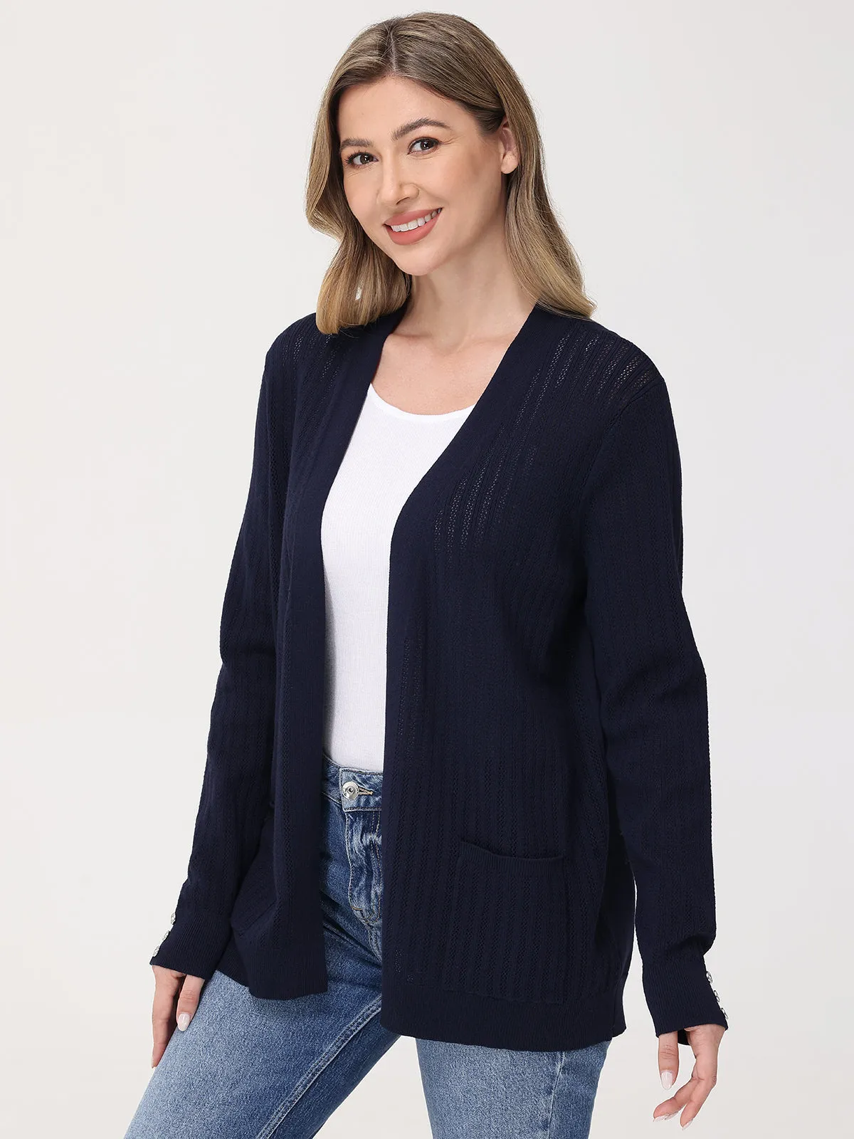 Pointelle Rib Open Cardigan sold by 89th & Madison product image thumbnail 3