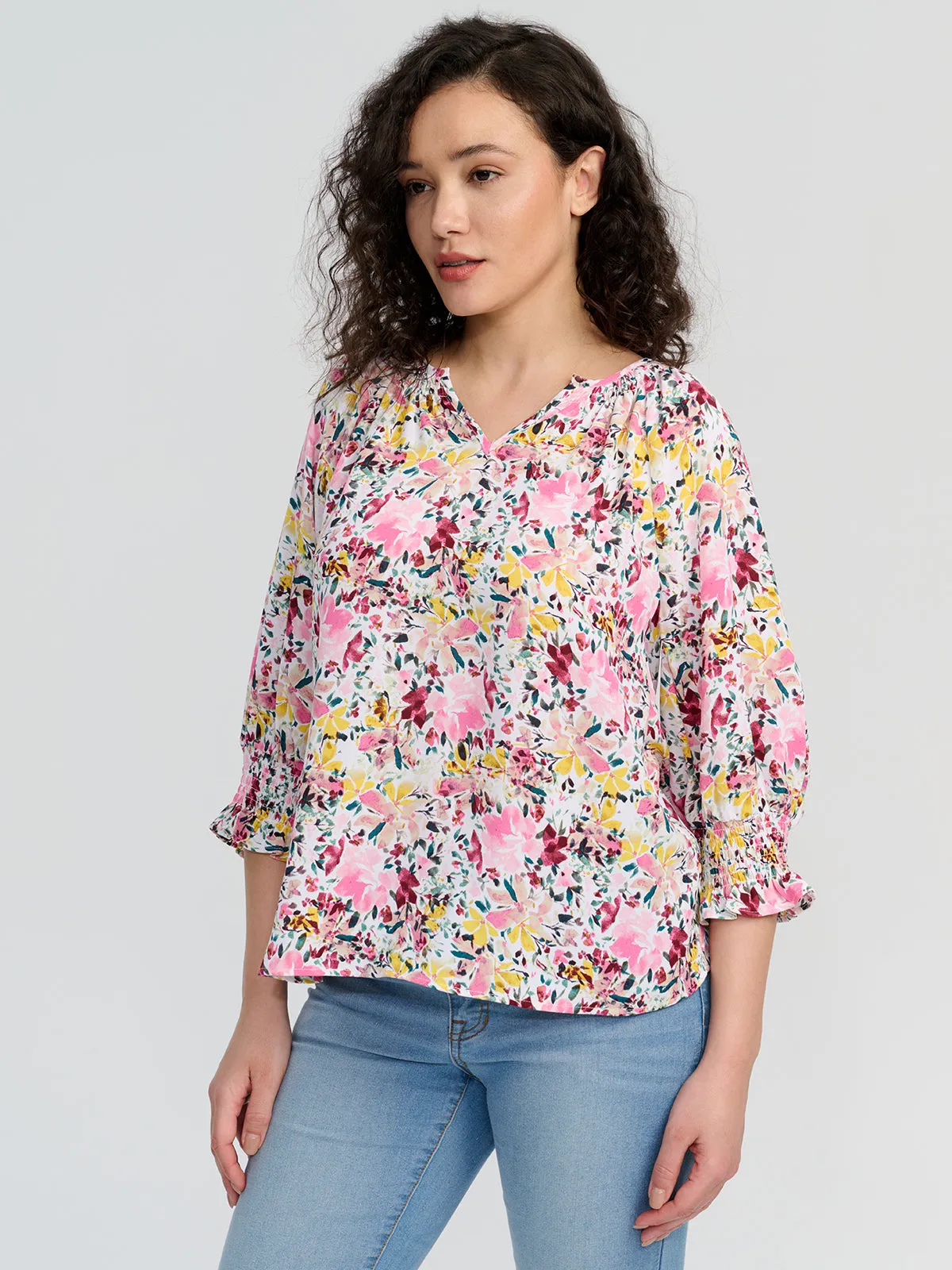 Print Smocked Cuff Blouse sold by 89th & Madison product image thumbnail 3