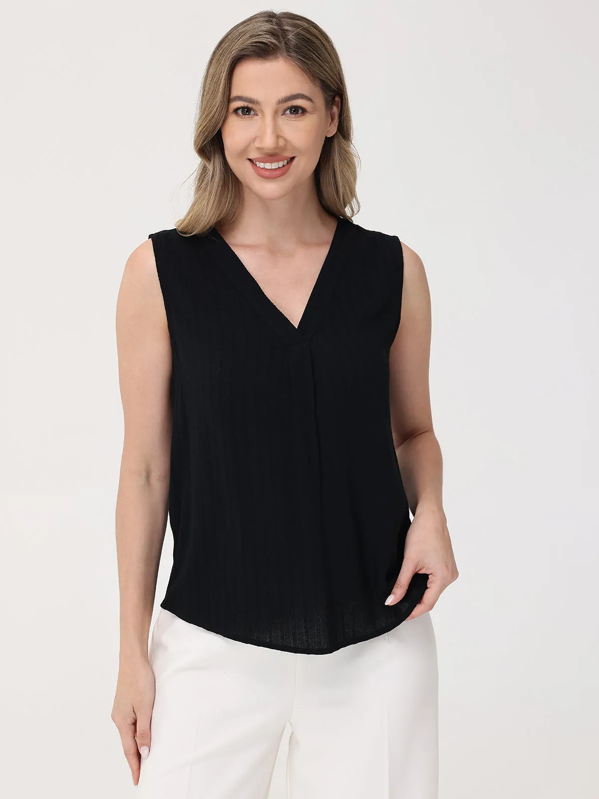 V-Neck Smocked Shoulder Vest sold by 89th & Madison