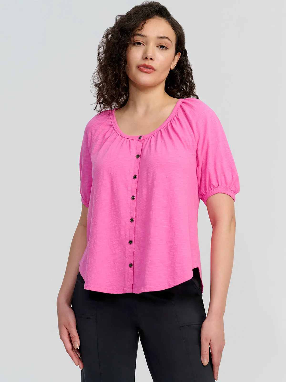 Puff Sleeve Button Front Top sold by 89th & Madison