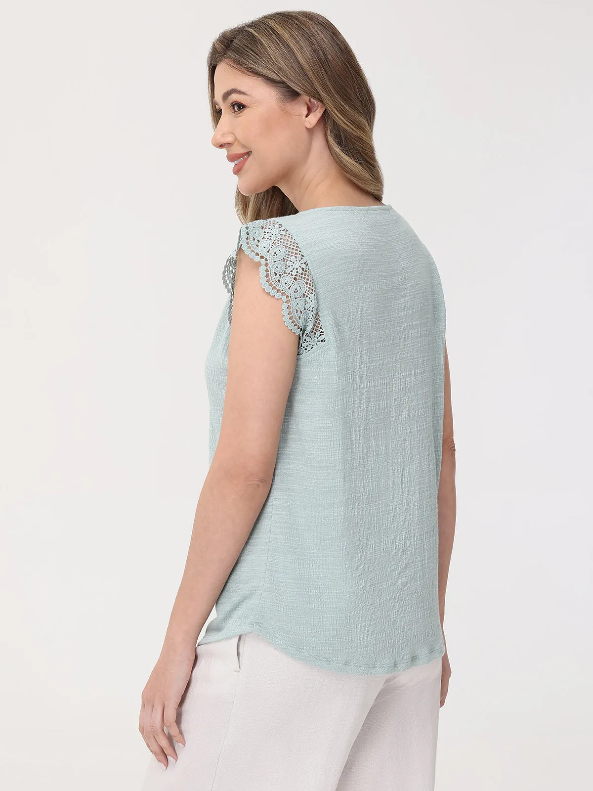Crochet Flutter Sleeve Top sold by 89th & Madison product image thumbnail 2