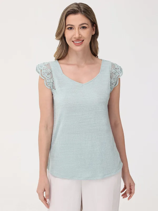 Crochet Flutter Sleeve Top sold by 89th & Madison
