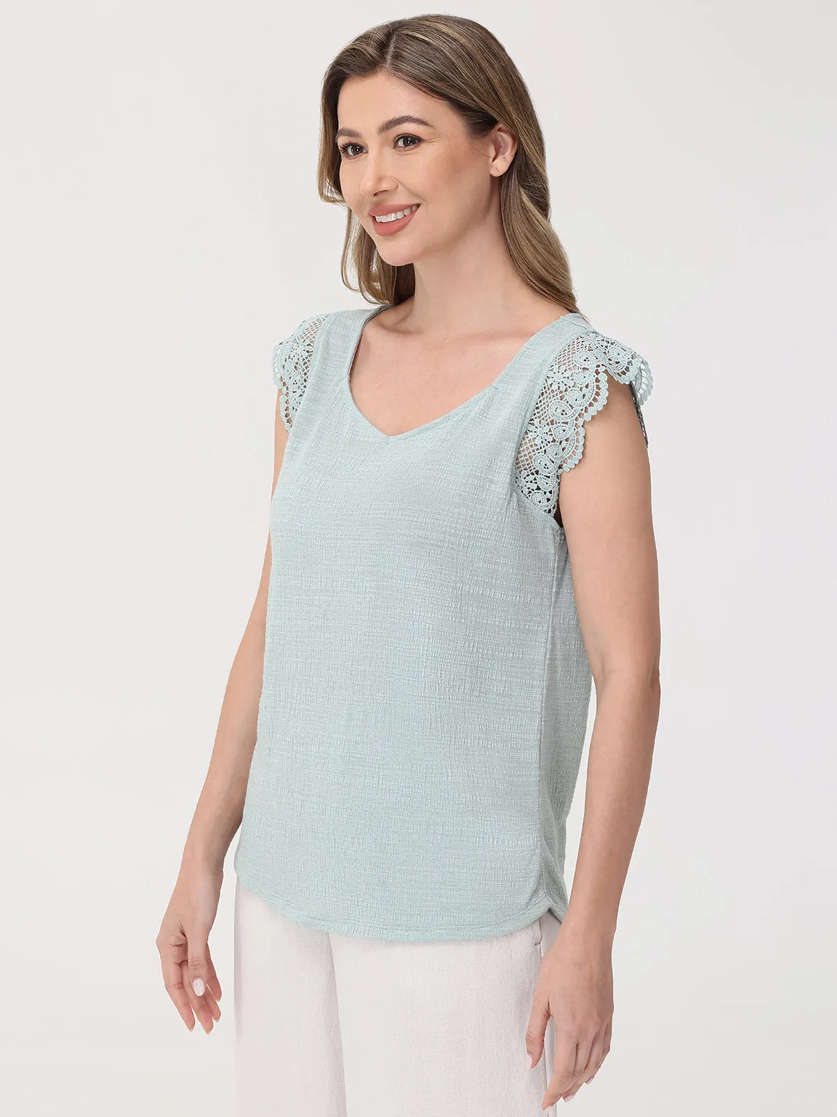 Crochet Flutter Sleeve Top sold by 89th & Madison product image thumbnail 3