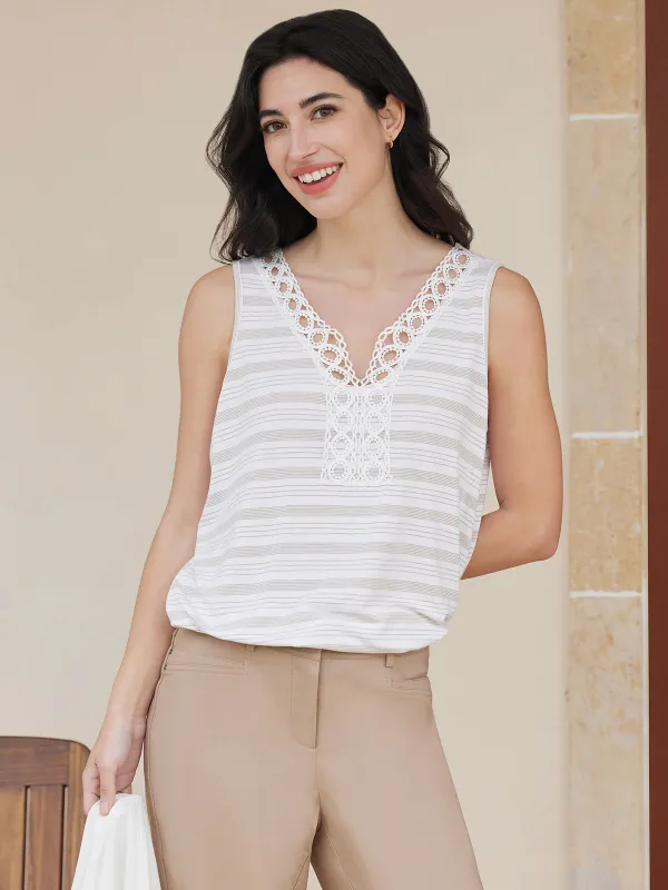 Stripe Crochet Trim Tank Top sold by 89th & Madison