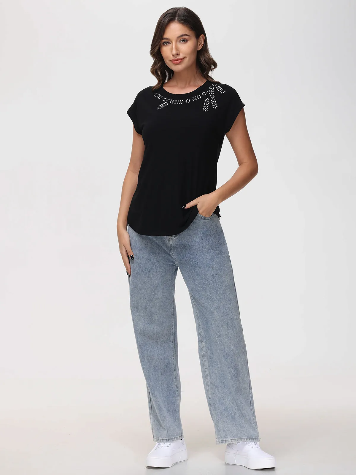 Jeweled Neck Dolman Cool Feel Top sold by 89th & Madison product image thumbnail 5