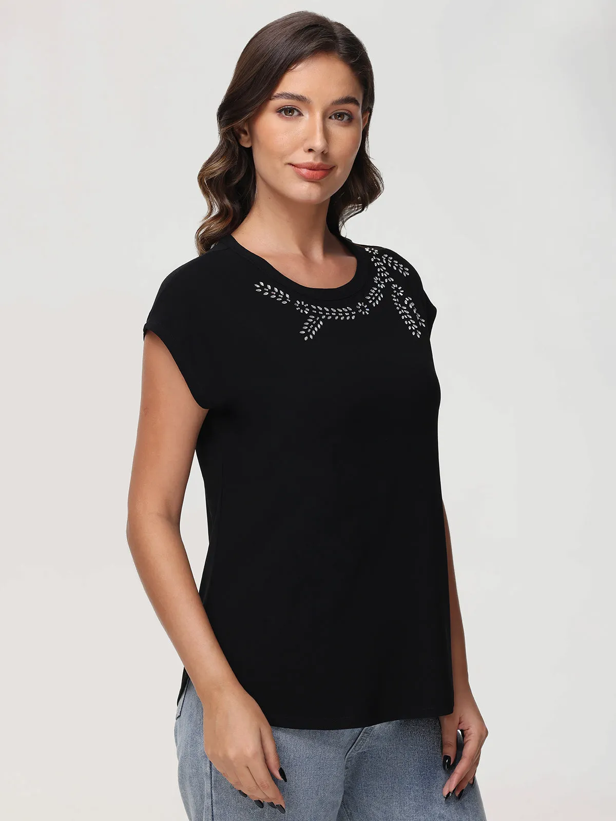 Jeweled Neck Dolman Cool Feel Top sold by 89th & Madison product image thumbnail 3
