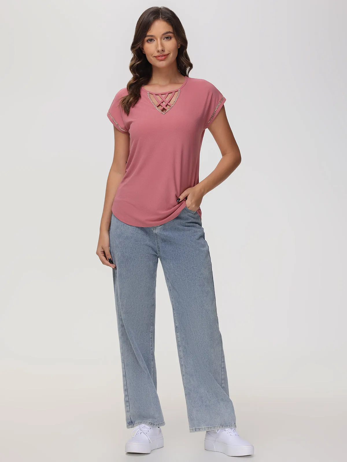 Lace Up Jeweled Dolman Cool Feel Top sold by 89th & Madison product image thumbnail 5