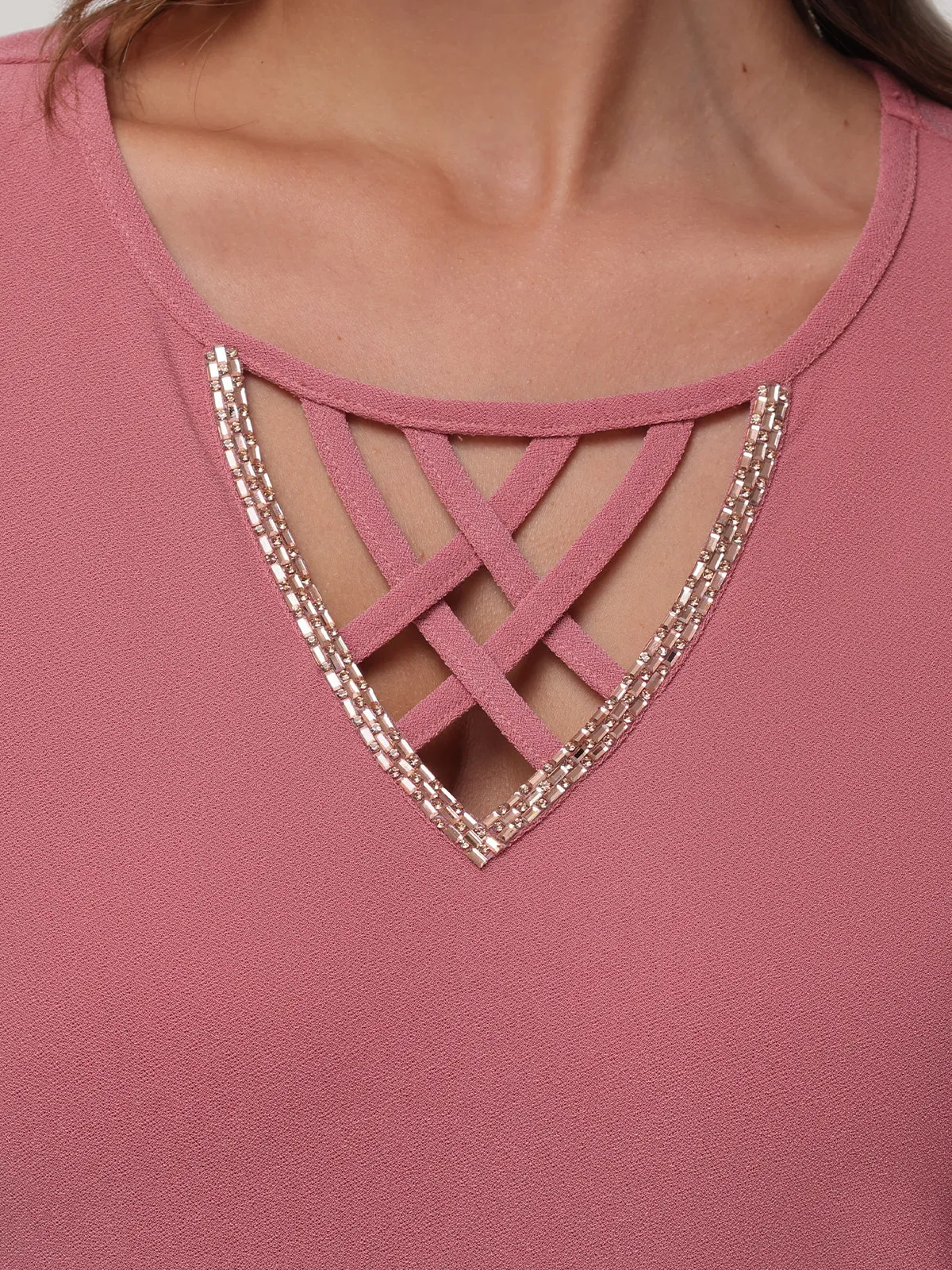 Lace Up Jeweled Dolman Cool Feel Top sold by 89th & Madison product image thumbnail 4