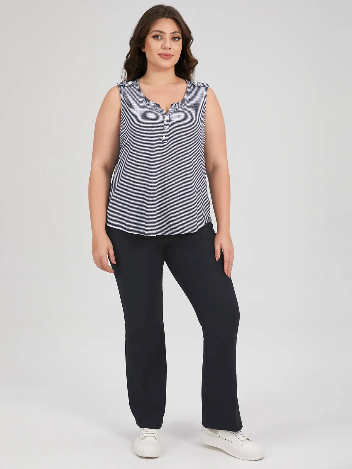 Plus Stripe Henley Tank Top sold by 89th & Madison product image thumbnail 5