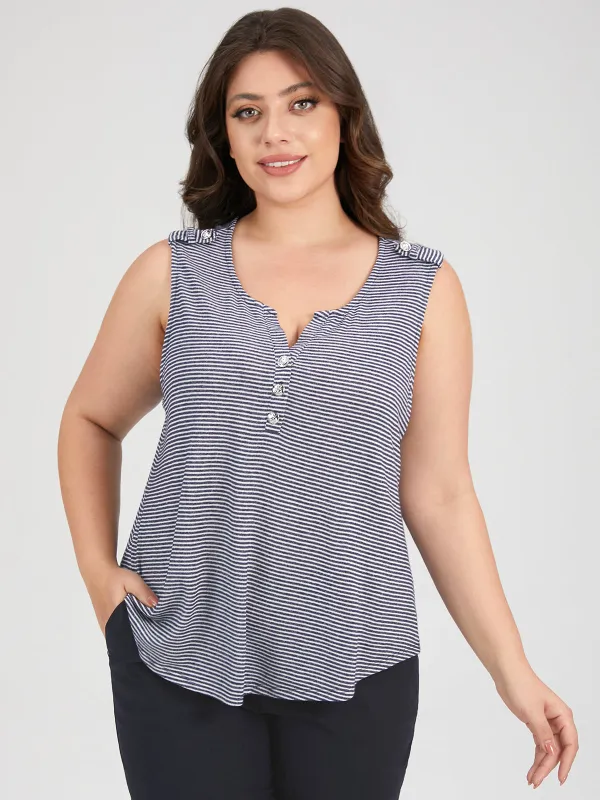 Plus Stripe Henley Tank Top sold by 89th & Madison