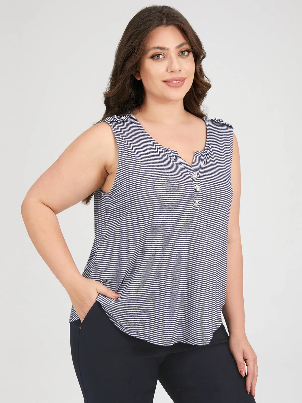 Plus Stripe Henley Tank Top sold by 89th & Madison product image thumbnail 3