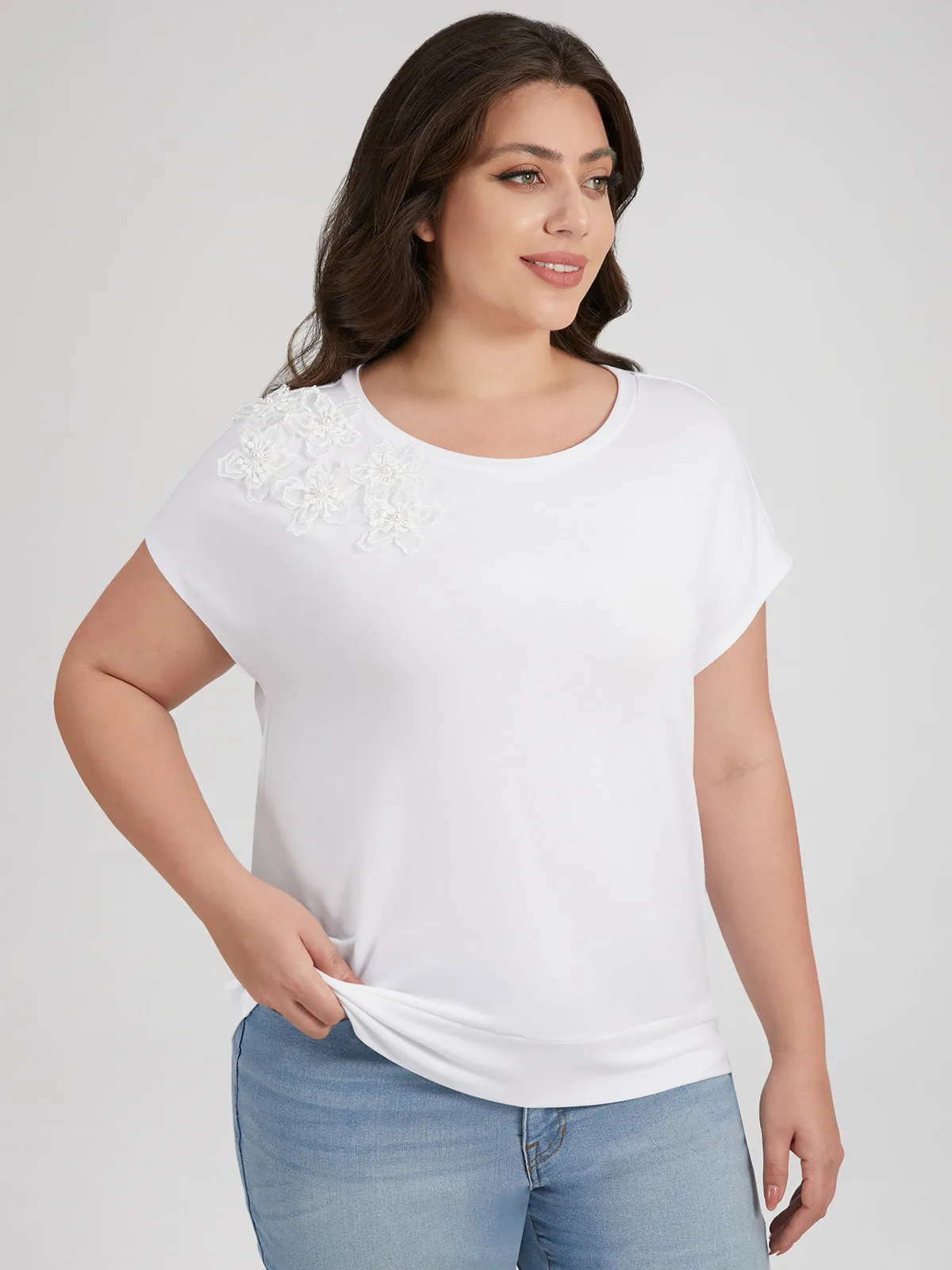 Plus Floral Embellishment Dolman Top sold by 89th & Madison product image thumbnail 3