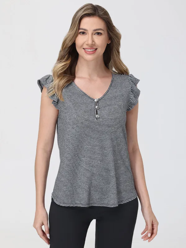 Stripe Flutter Sleeve Top sold by 89th & Madison