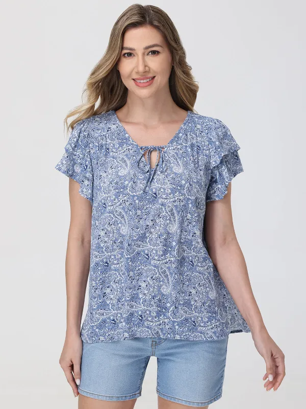 Paisley Flutter Sleeve Top sold by 89th & Madison