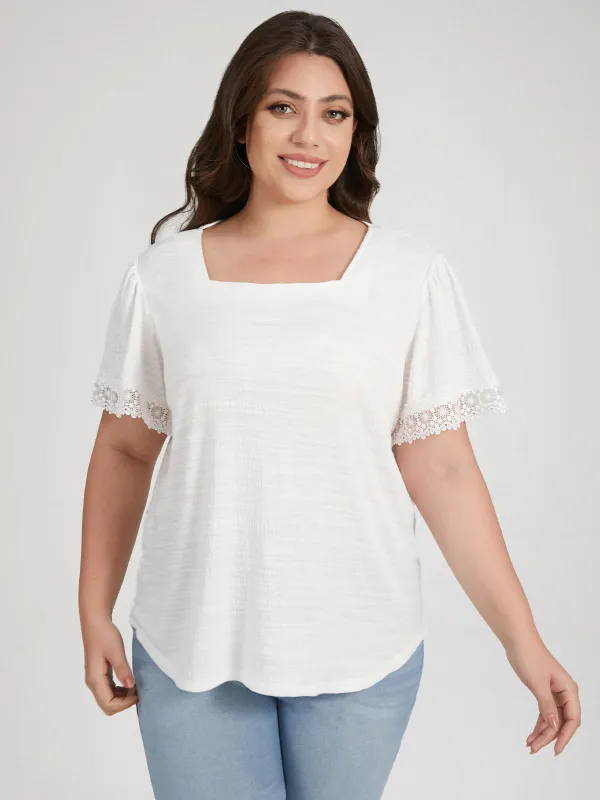 Plus Crochet Trim Flutter Sleeve Top sold by 89th & Madison