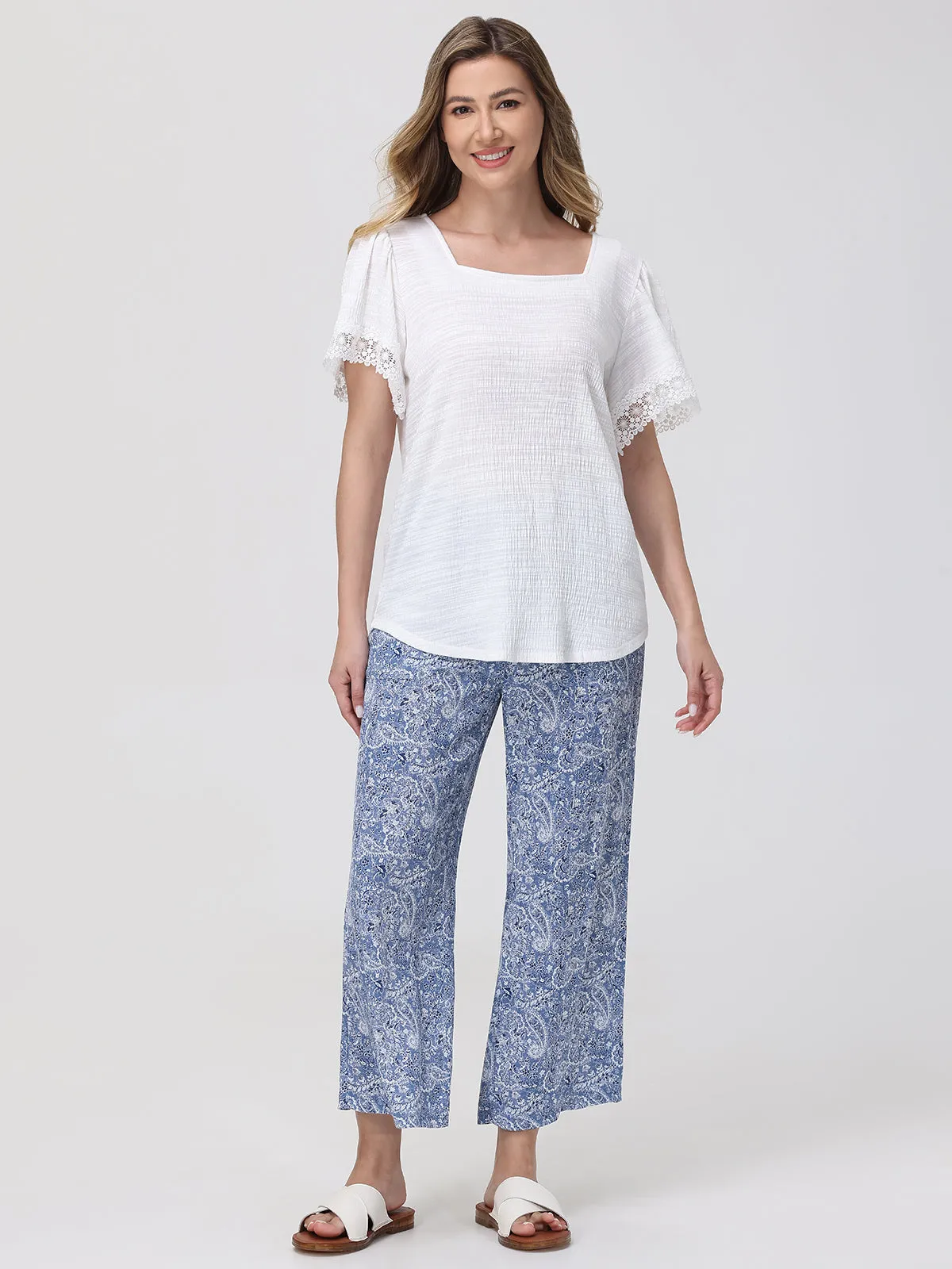 Crochet Trim Flutter Sleeve Top sold by 89th & Madison product image thumbnail 5