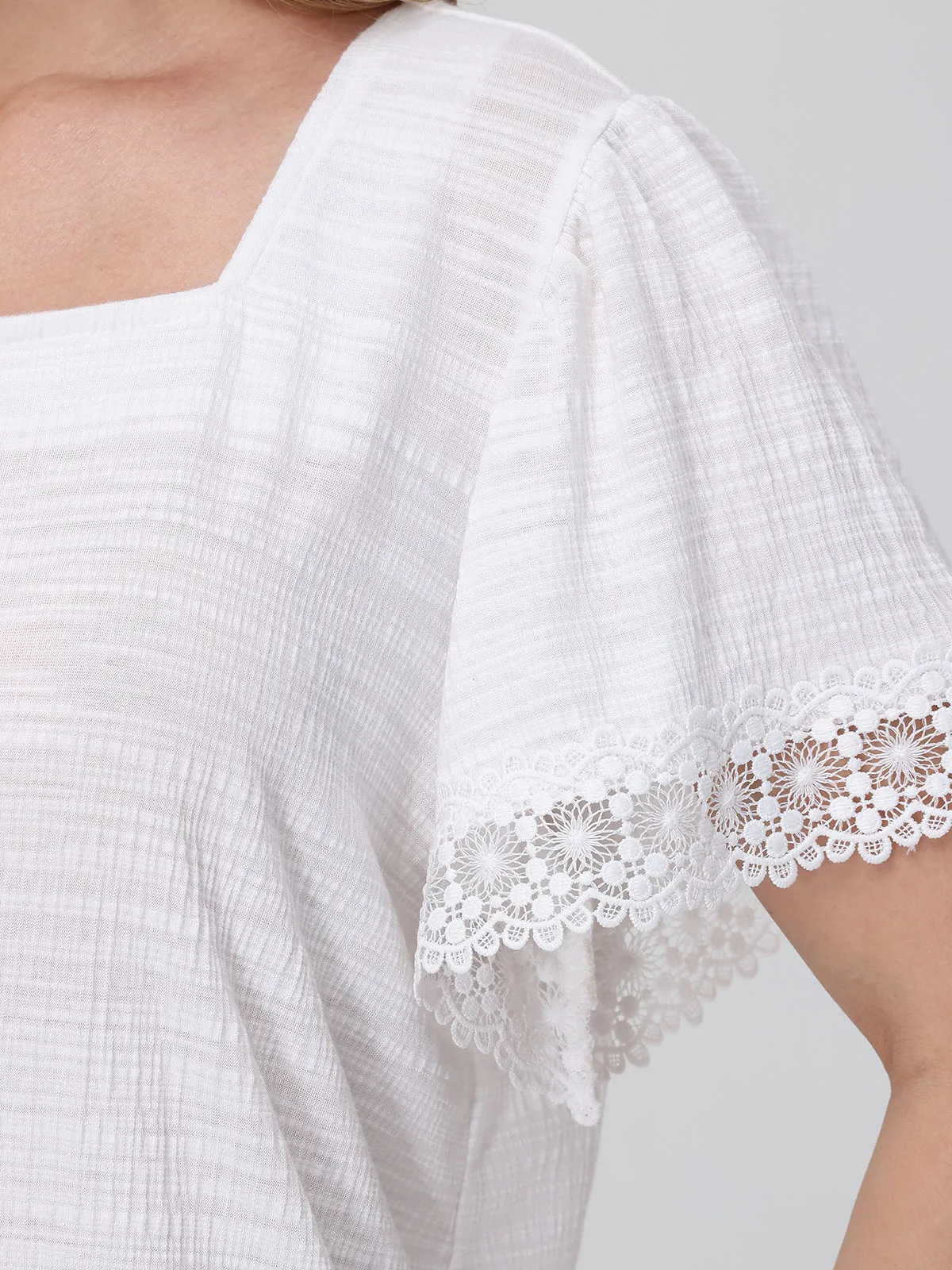 Crochet Trim Flutter Sleeve Top sold by 89th & Madison product image thumbnail 4