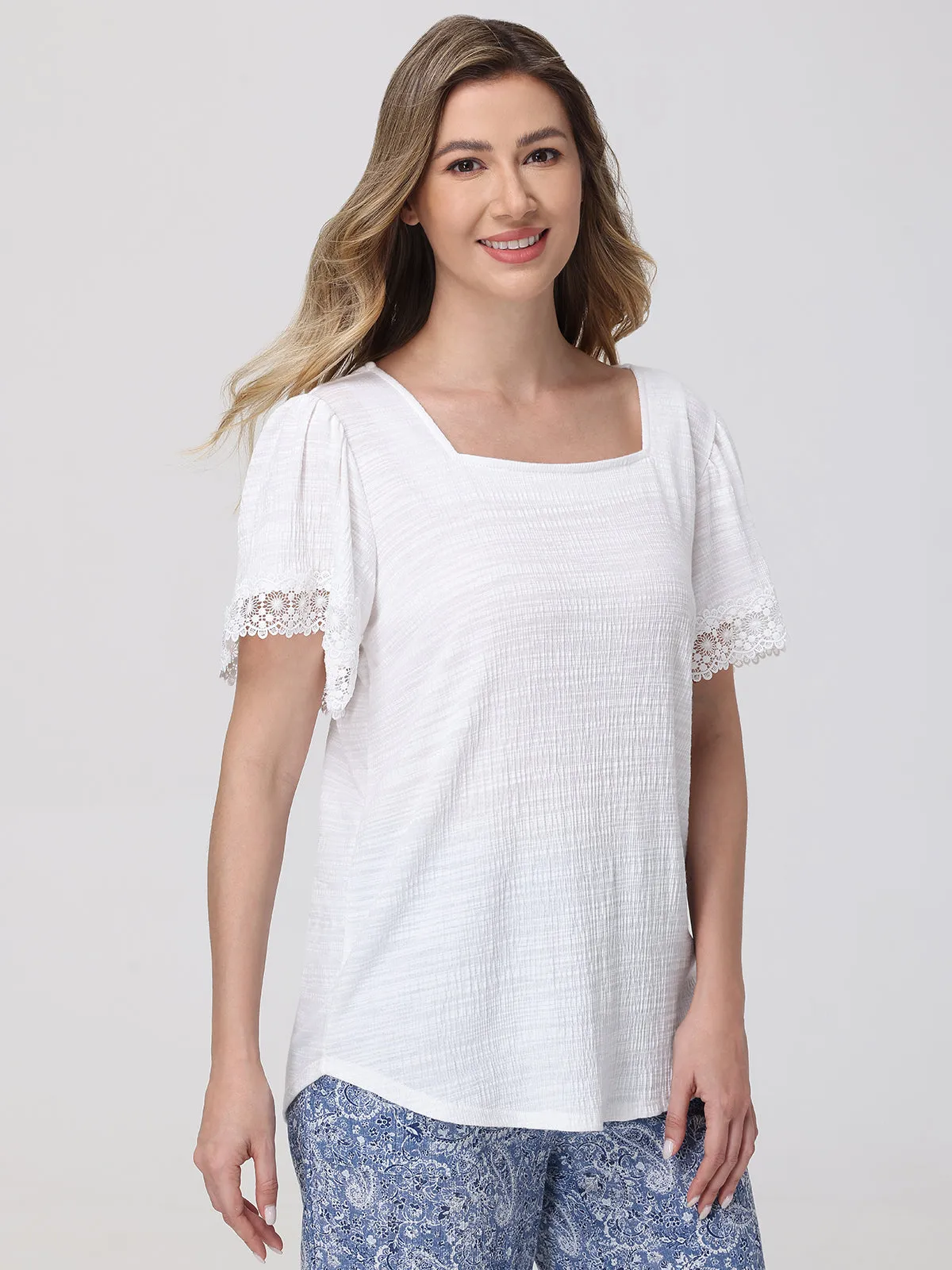 Crochet Trim Flutter Sleeve Top sold by 89th & Madison product image thumbnail 3