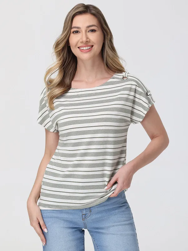 Stripe Grommet Shoulder Tee sold by 89th & Madison