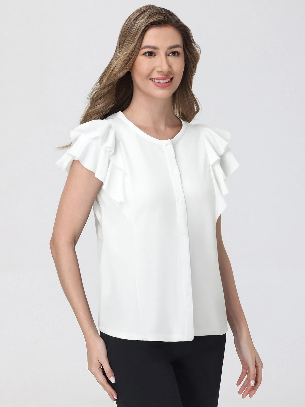 Ruffle Sleeve Button Front Top sold by 89th & Madison product image thumbnail 3