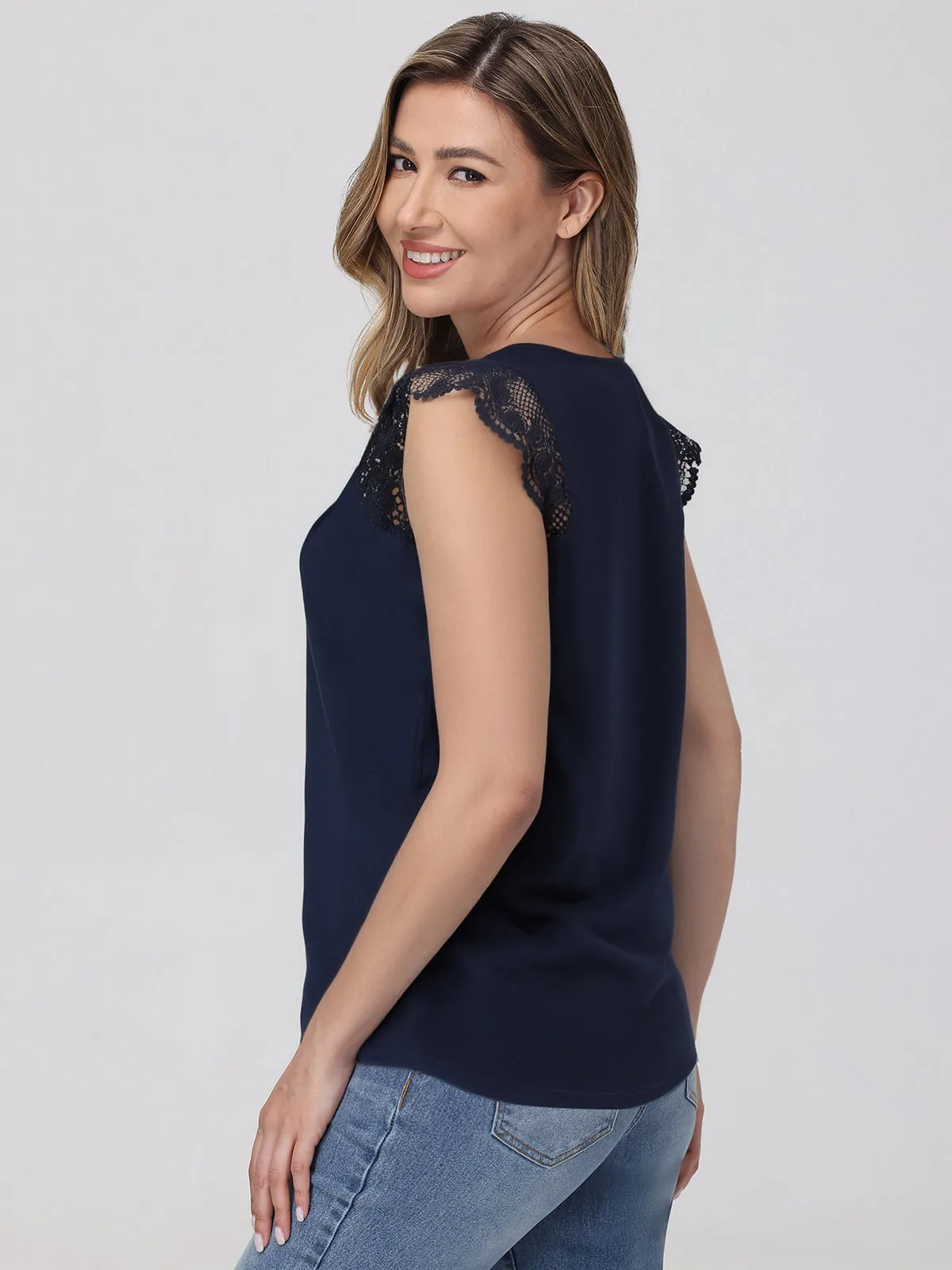 Crochet Flutter Sleeve Cool Feel Top sold by 89th & Madison product image thumbnail 2