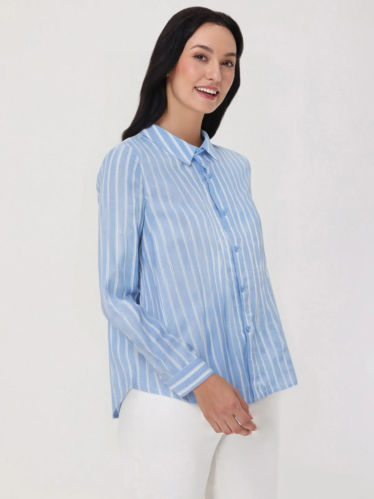 Striped textured Button Front shirt sold by 89th & Madison product image thumbnail 3