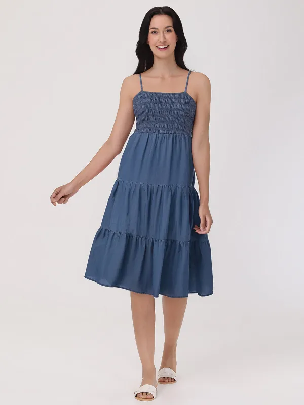 Denim Smocked Maxi Dress sold by 89th & Madison