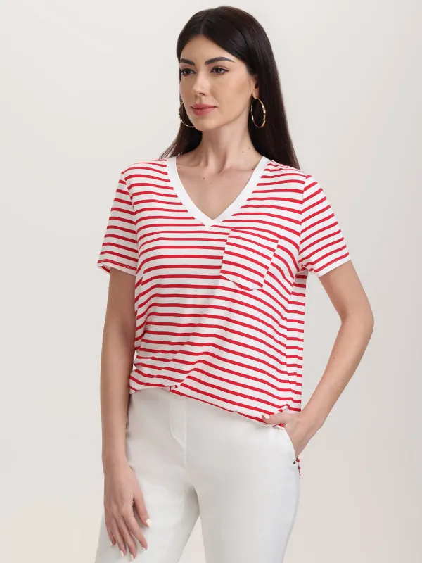 Stripe V-Neck Pocket Tee sold by 89th & Madison