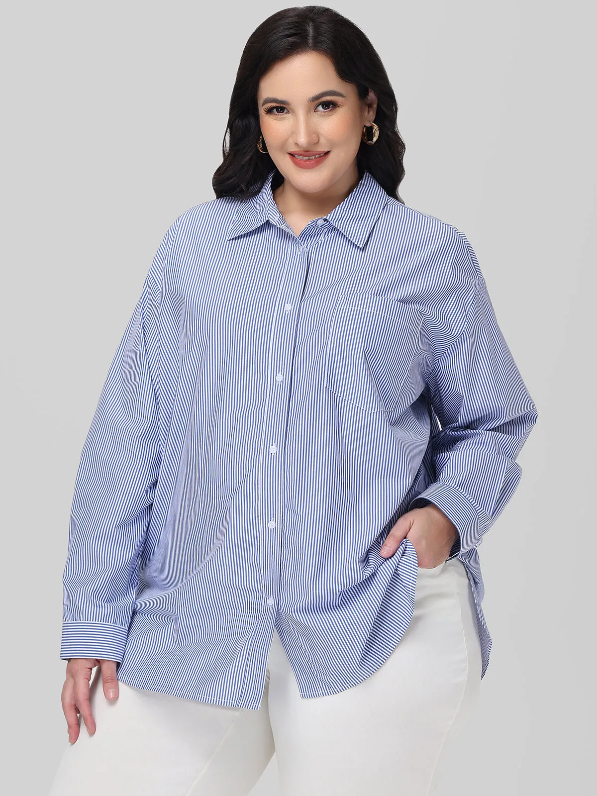 Plus Stripe Button Down Shirt sold by 89th & Madison product image thumbnail 2