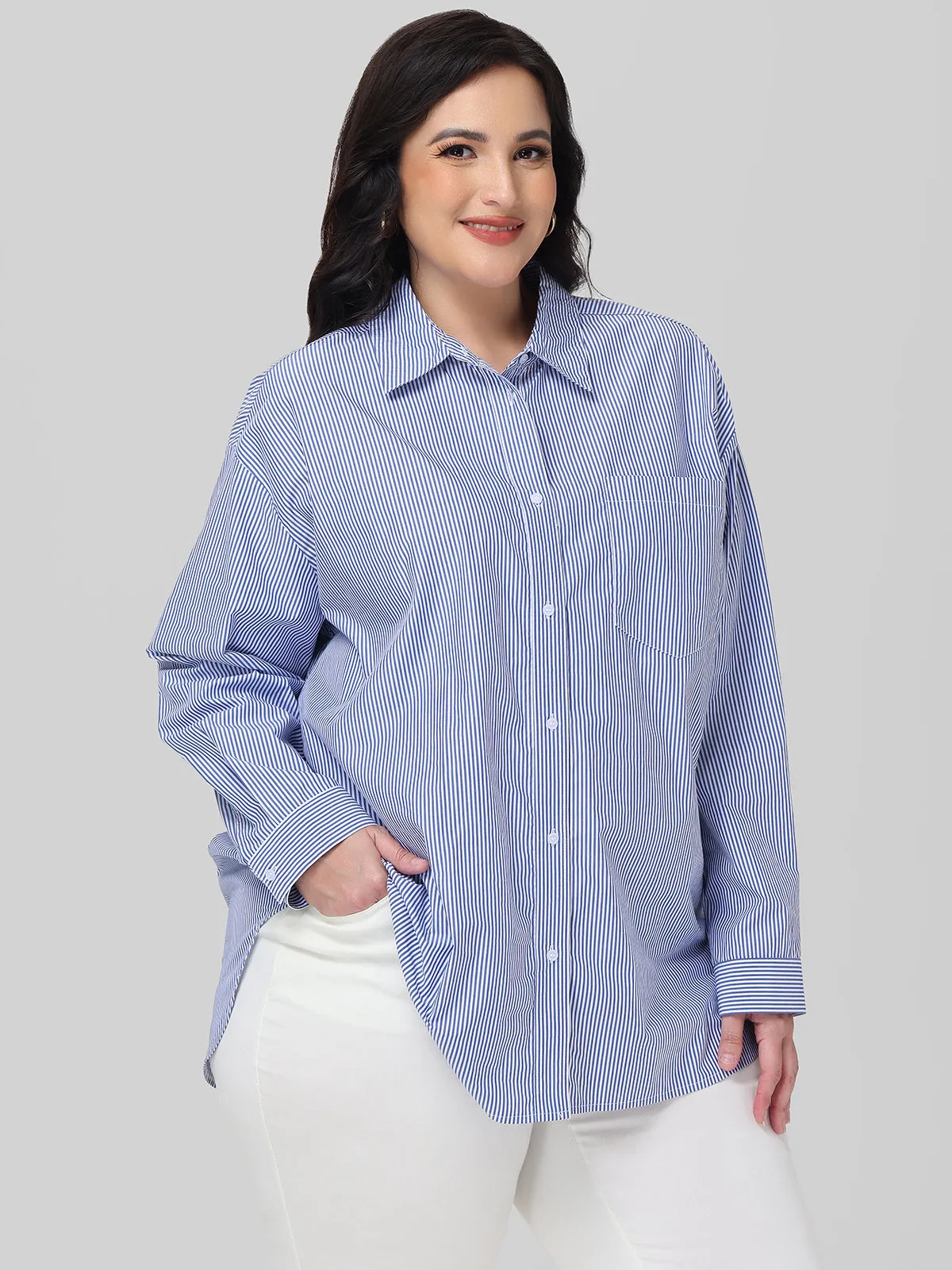 Plus Stripe Button Down Shirt sold by 89th & Madison product image thumbnail 3