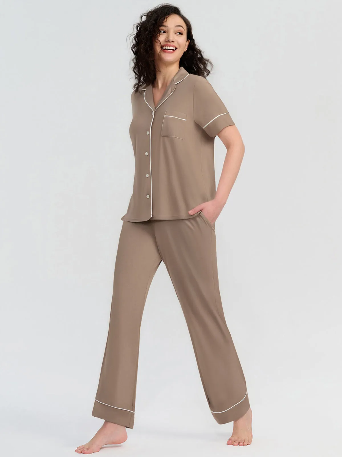 Solid Piped Short Sleeve Pajamas Set sold by 89th & Madison product image thumbnail 3
