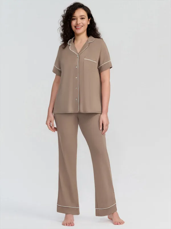 Solid Piped Short Sleeve Pajamas Set sold by 89th & Madison