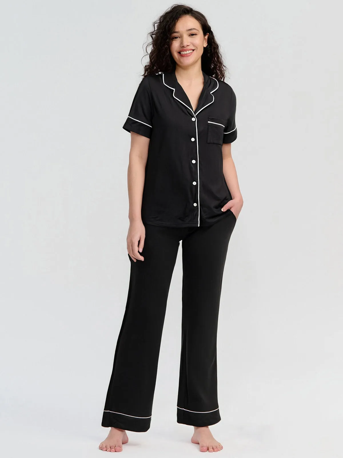 Solid Piped Short Sleeve Pajamas Set sold by 89th & Madison product image thumbnail 5