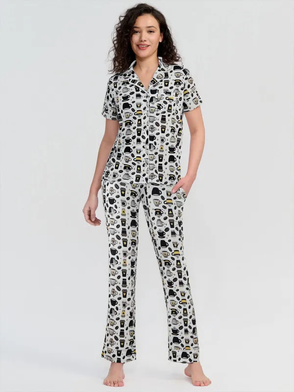 Coffee Cup Short Sleeve Pajamas Set sold by 89th & Madison