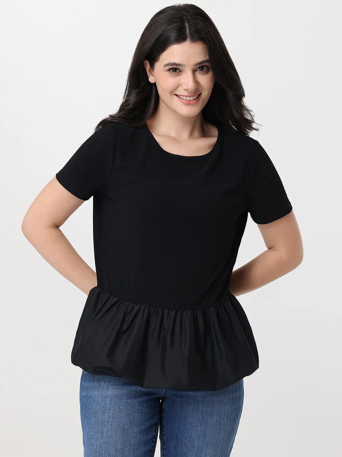 Mixed Media Peplum Top sold by 89th & Madison