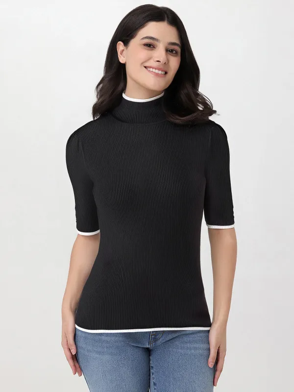 Contrast Mock Neck Rib Sweater sold by 89th & Madison