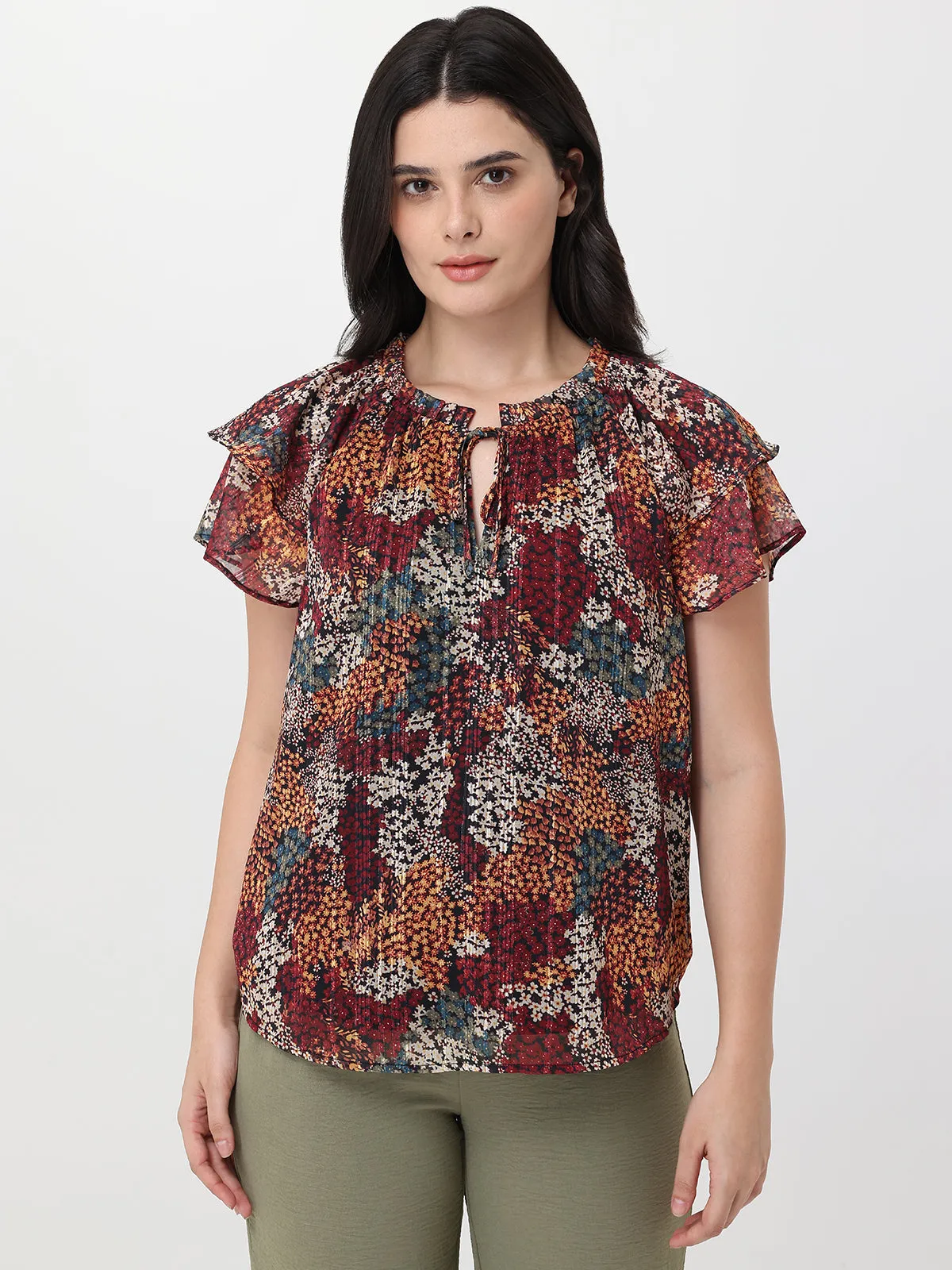 Floral Tiered Short Sleeve Blouse sold by 89th & Madison