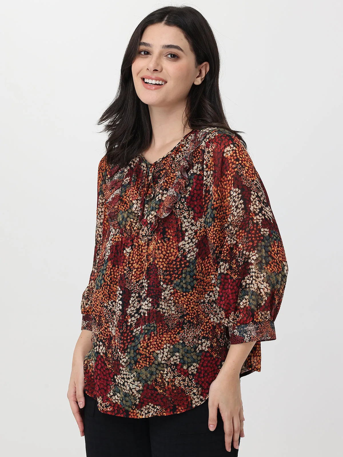 Floral Balloon Sleeve Tie Neck Blouse sold by 89th & Madison product image thumbnail 3