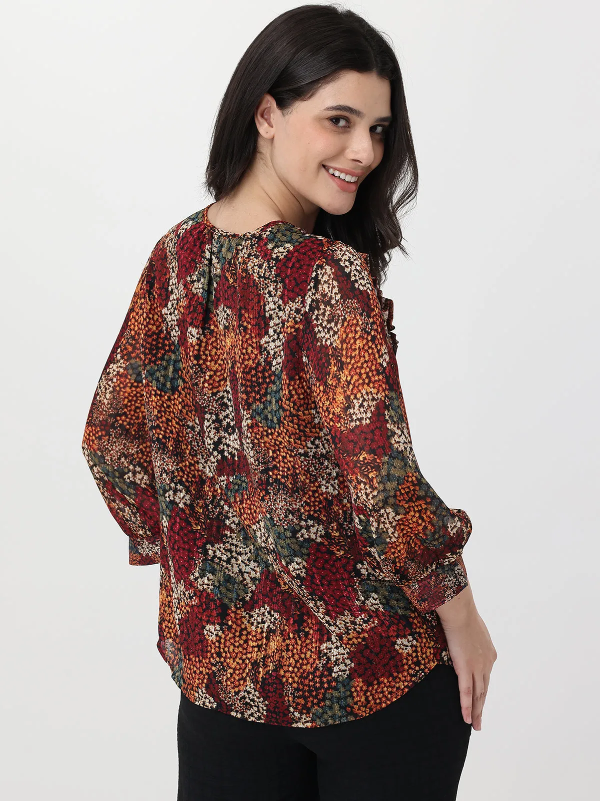 Floral Balloon Sleeve Tie Neck Blouse sold by 89th & Madison product image thumbnail 2