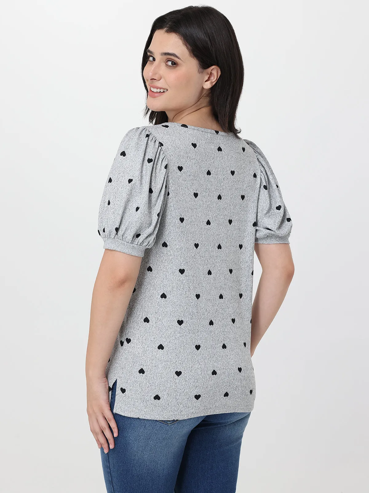 Heart Short Puff Sleeve Top sold by 89th & Madison product image thumbnail 2