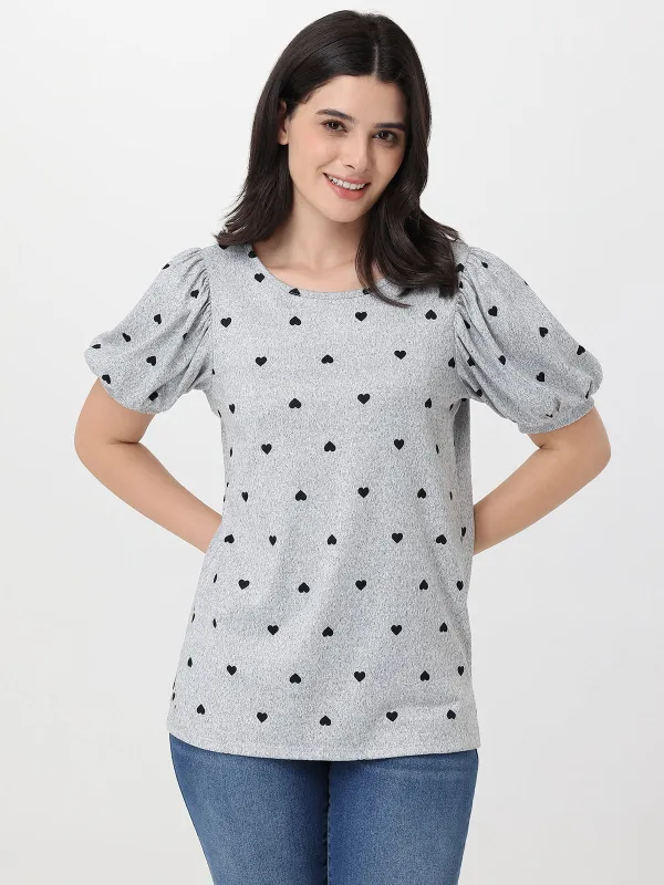 Heart Short Puff Sleeve Top sold by 89th & Madison