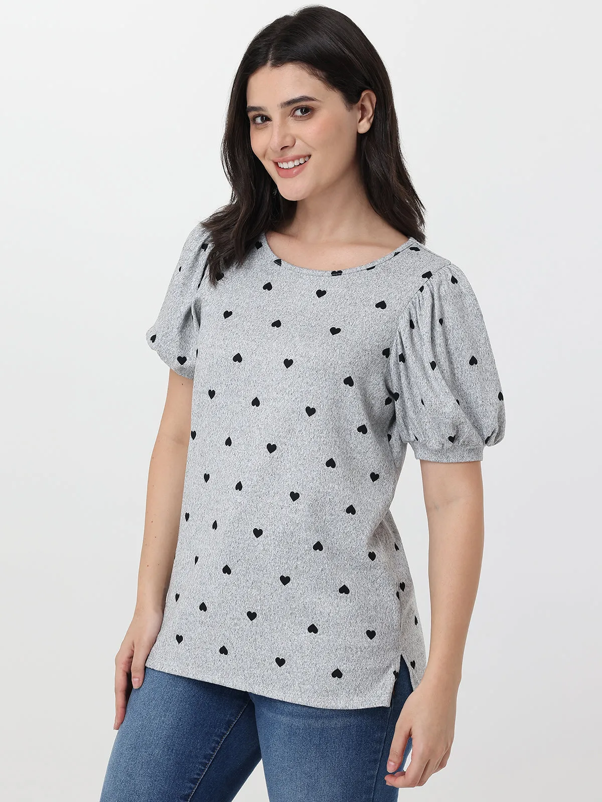 Heart Short Puff Sleeve Top sold by 89th & Madison product image thumbnail 3