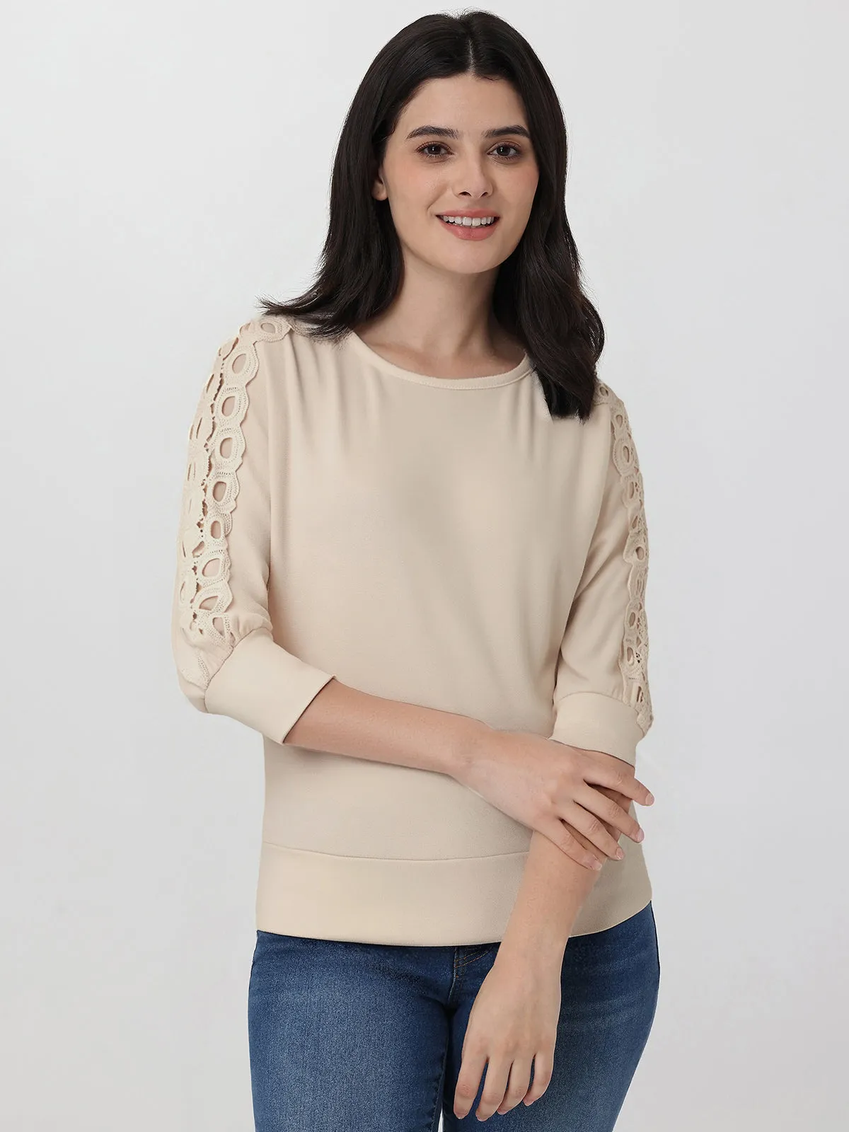 Lace Inset Sleeve Dolman Top sold by 89th & Madison