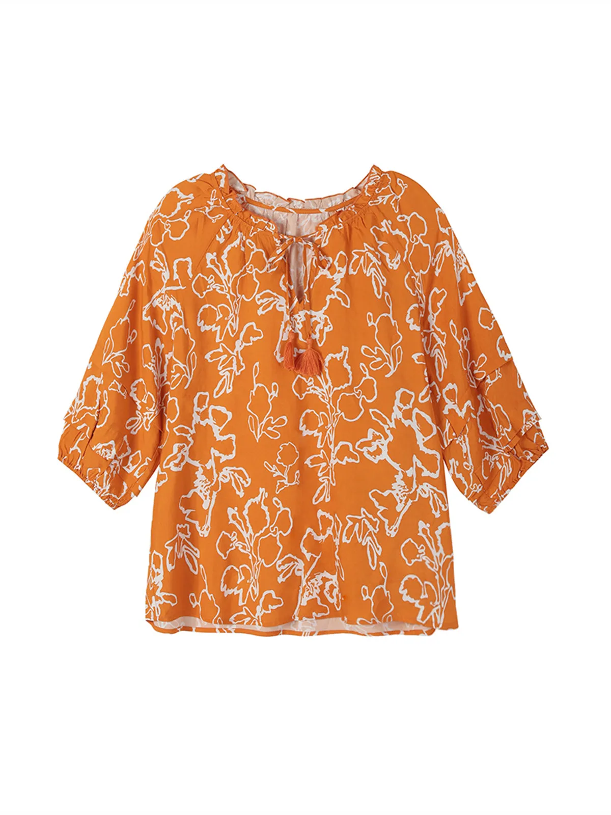 Tassel Ties With A Seven-Point Sleeve Printed Top sold by 89th & Madison