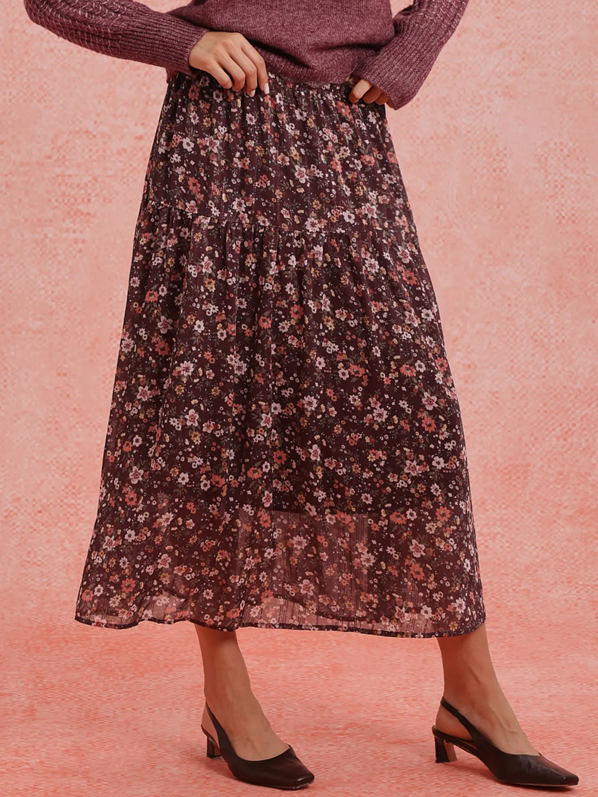 Floral Tiered Midi Skirt sold by 89th & Madison