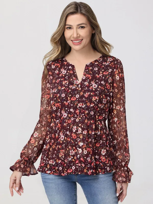 Floral Print Smocked Cuff Blouse sold by 89th & Madison