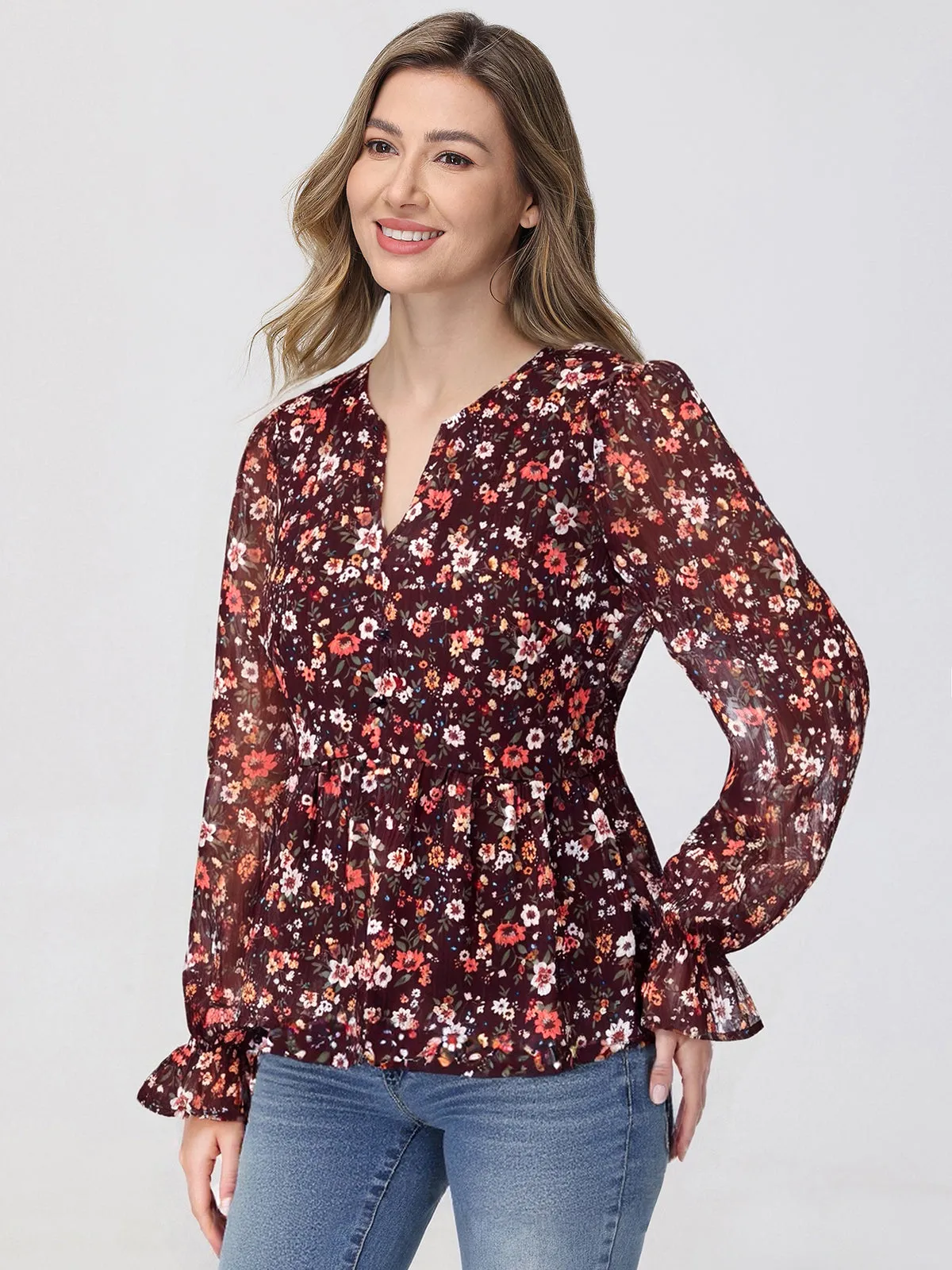 Floral Print Smocked Cuff Blouse sold by 89th & Madison product image thumbnail 3