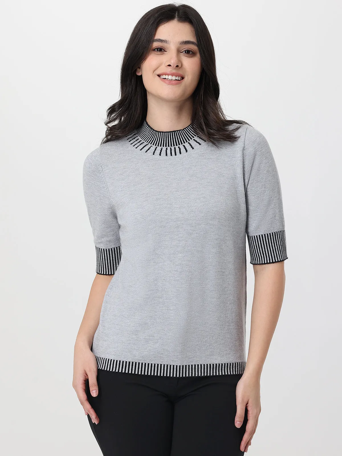 Contrast Trim Mock Neck Sweater sold by 89th & Madison