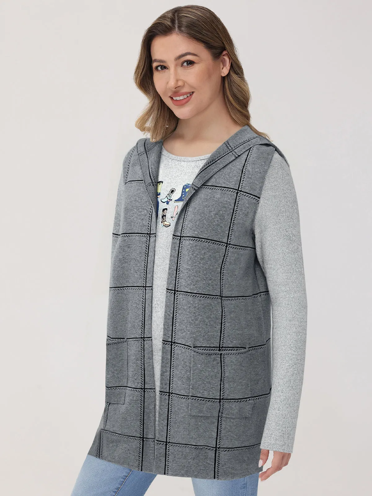 Plaid Open Front Hoodie Vest sold by 89th & Madison product image thumbnail 3